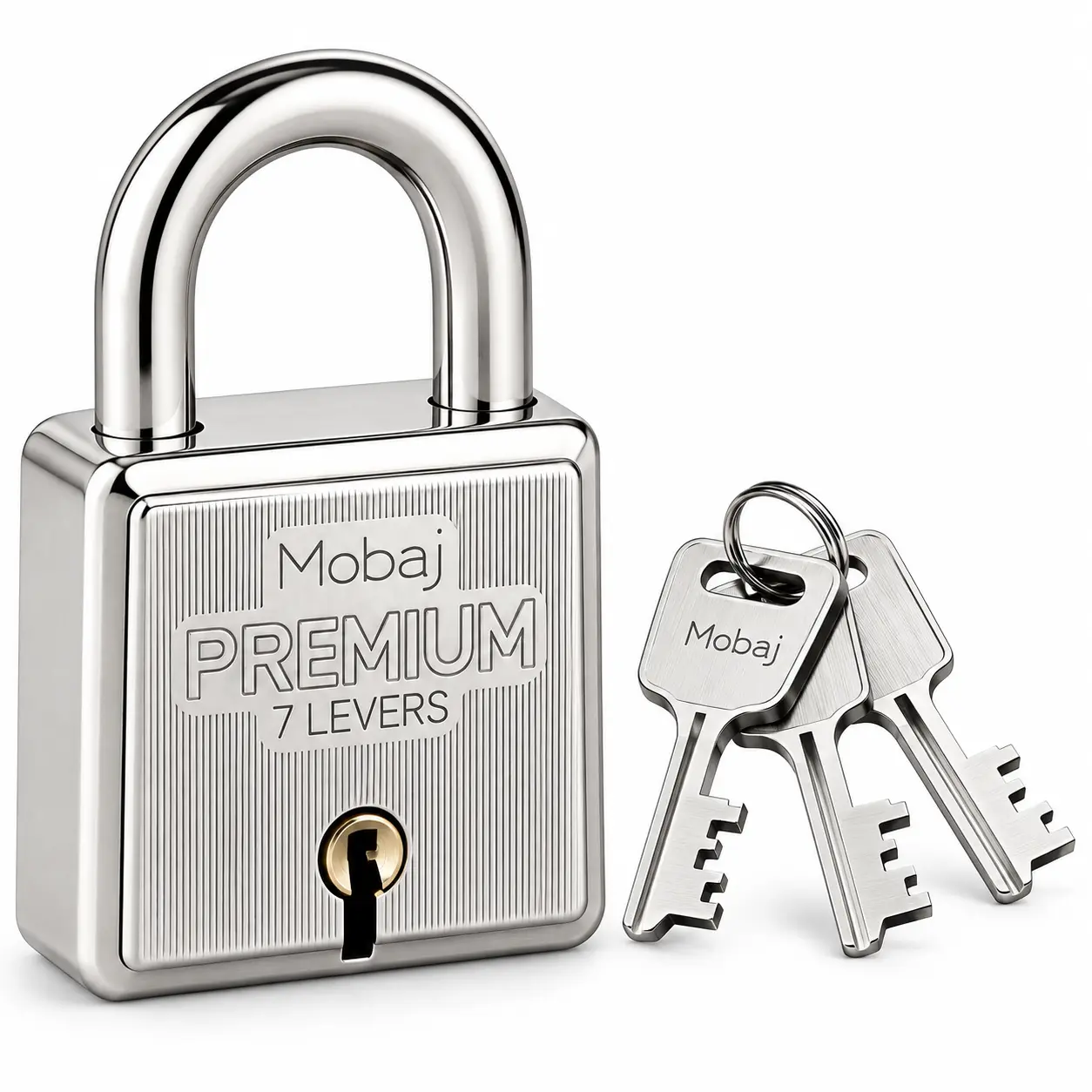 Mobaj Premium 7 Levers Heavy Duty Steel Padlock with Keys – Silver